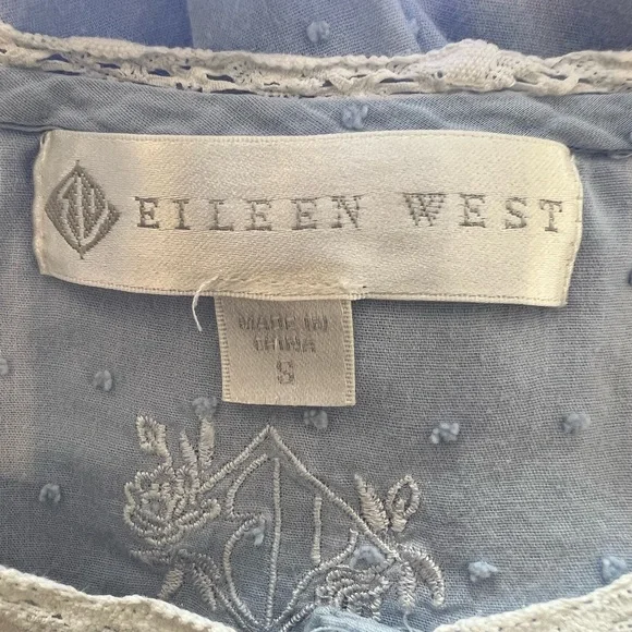 Eileen West Blue Swiss Dot Button Down Cotton Nightgown Womens Small Cottage - Picture 9 of 11